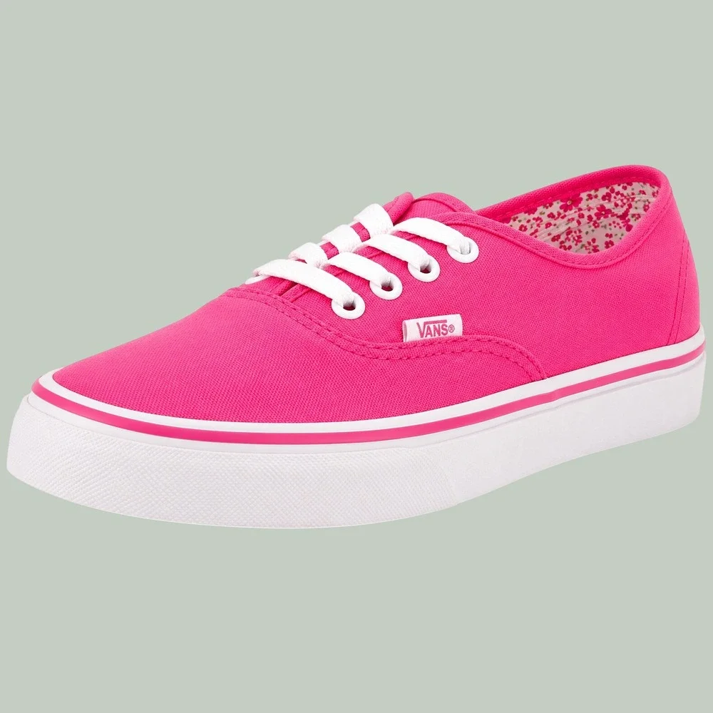 Vans Authentic Neon Pink Canvas Low Top Skate Shoes Mens Size 10